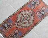 Distressed Small Turkish Oushak Yastik Rug, Useful Bath Mat, Faded Oriental Oushak Rugs, Overdyed Kitchen Runner 18 39 39 X 39 39 39 45 x 100cm