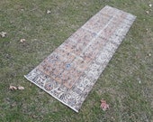 Floral Vintage Tribal Pastel Oushak Runner, Contemporary Narrow Oushak Runner with Modern Style, Turkish Hallway Rug, 2.2 X 7.6ft
