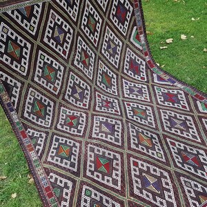 Dark Color Rug, Vintage Modern Style for Kids Room, Living Room & Office Kilim Rug, Decorative Oriental Kelim Rugs 5'3'' X 8'6''/ 160x260cm image 5