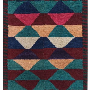 Vintage Angora Mohair Primitive Tulu Rug, Orange, Blue, Pink, Purple and Green Color Rustic Wool Anatolian Shaggy Carpet, 3'9'' X 4'2''