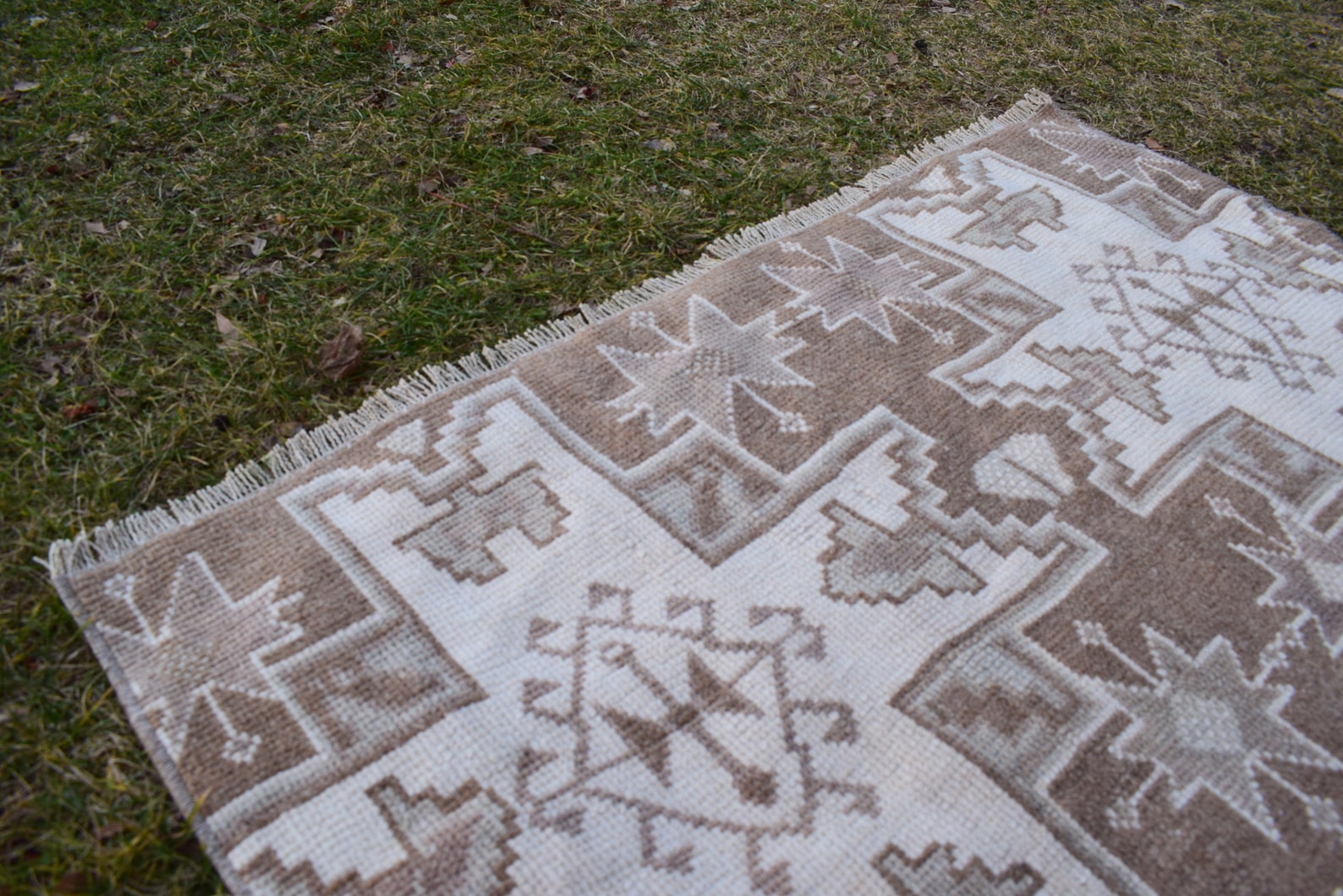 Unique Turkish Rug in Neutral Colours, Geometric Design, Decorative Old ...