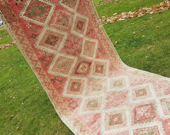 Oushak Runner Rug, Area Rug Large Handwoven Wool Oushak Carpet Runner, Bohemian Decor Pastel Color Oriental Turkish Rug 4'11''X 10'10''