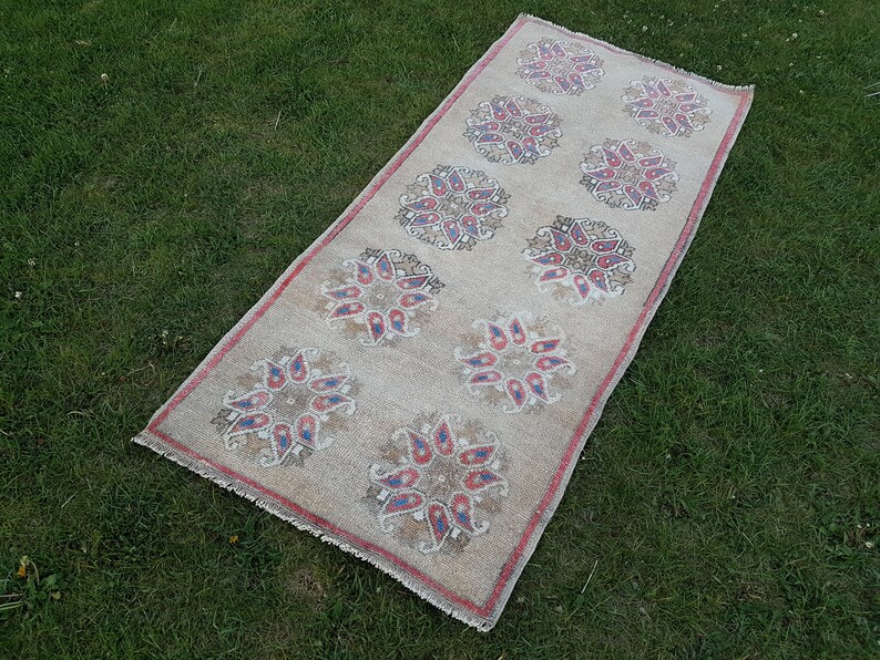Vintage Small Table Mat Rug Runner In Camel Colors Image 0