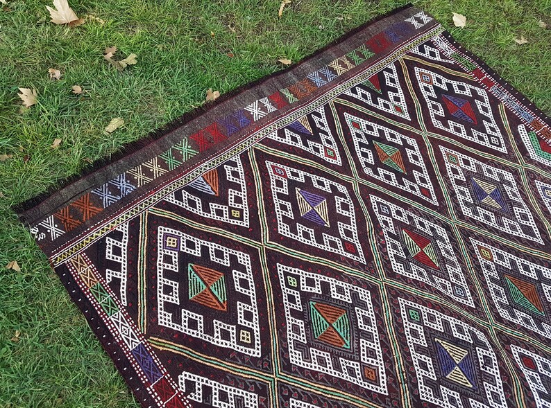 Dark Color Rug, Vintage Modern Style for Kids Room, Living Room & Office Kilim Rug, Decorative Oriental Kelim Rugs 5'3'' X 8'6''/ 160x260cm image 7