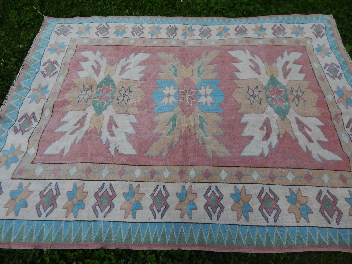Decorative Turkish Rug, Soft Muted Color Oushak Rug, Living Room Rug ...