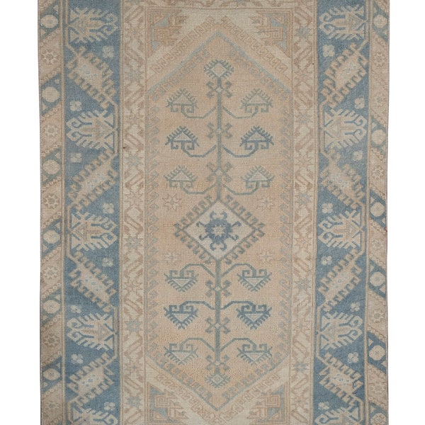 Vintage Hand Knotted Turkish Oushak Carpet  with Muted 'Washed Out' Colors and Modern Style, 4' X 6'5''