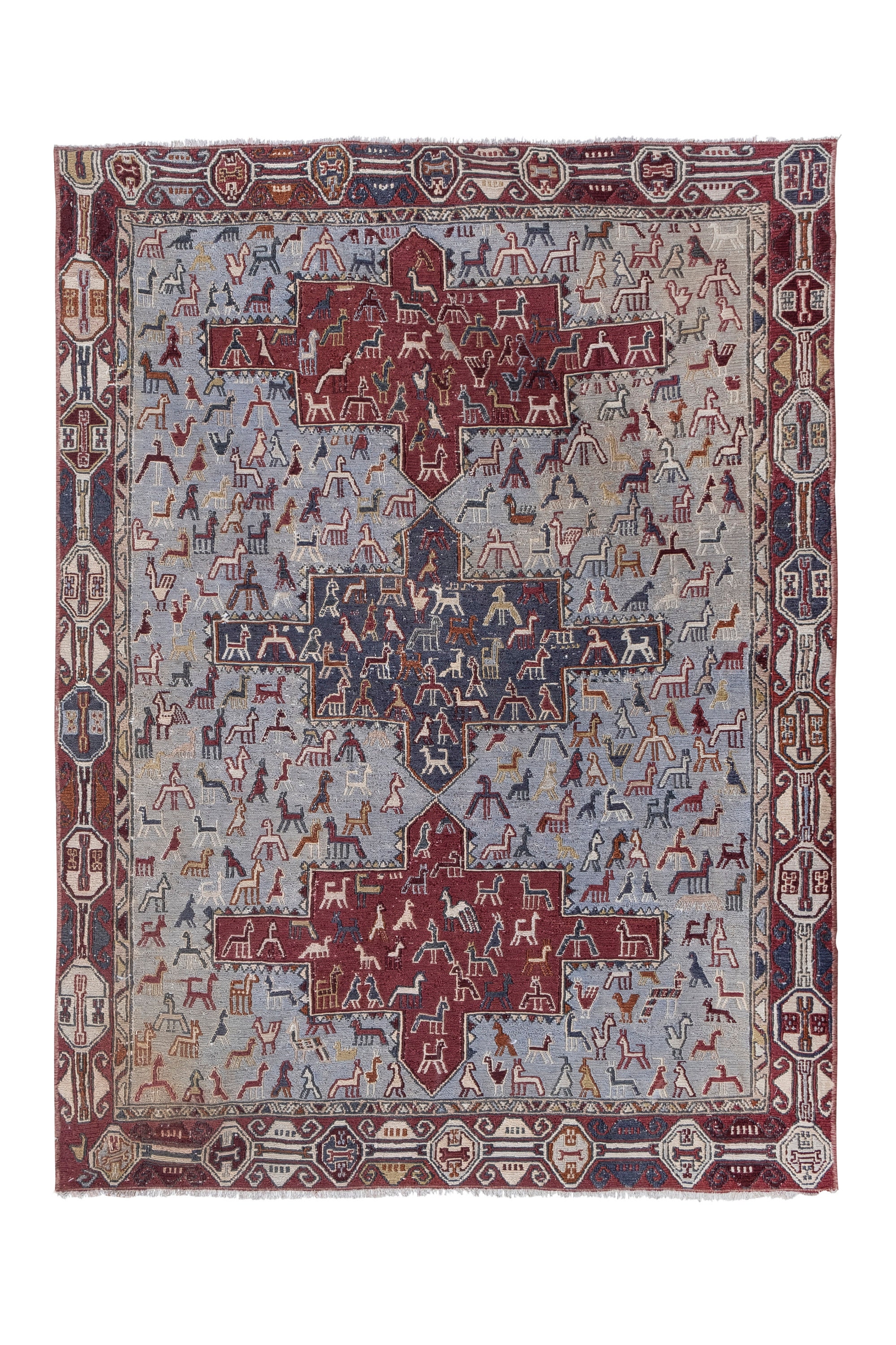 子供部屋や女の子の部屋に最適な動物柄ラグ、手織りの部族刺繍