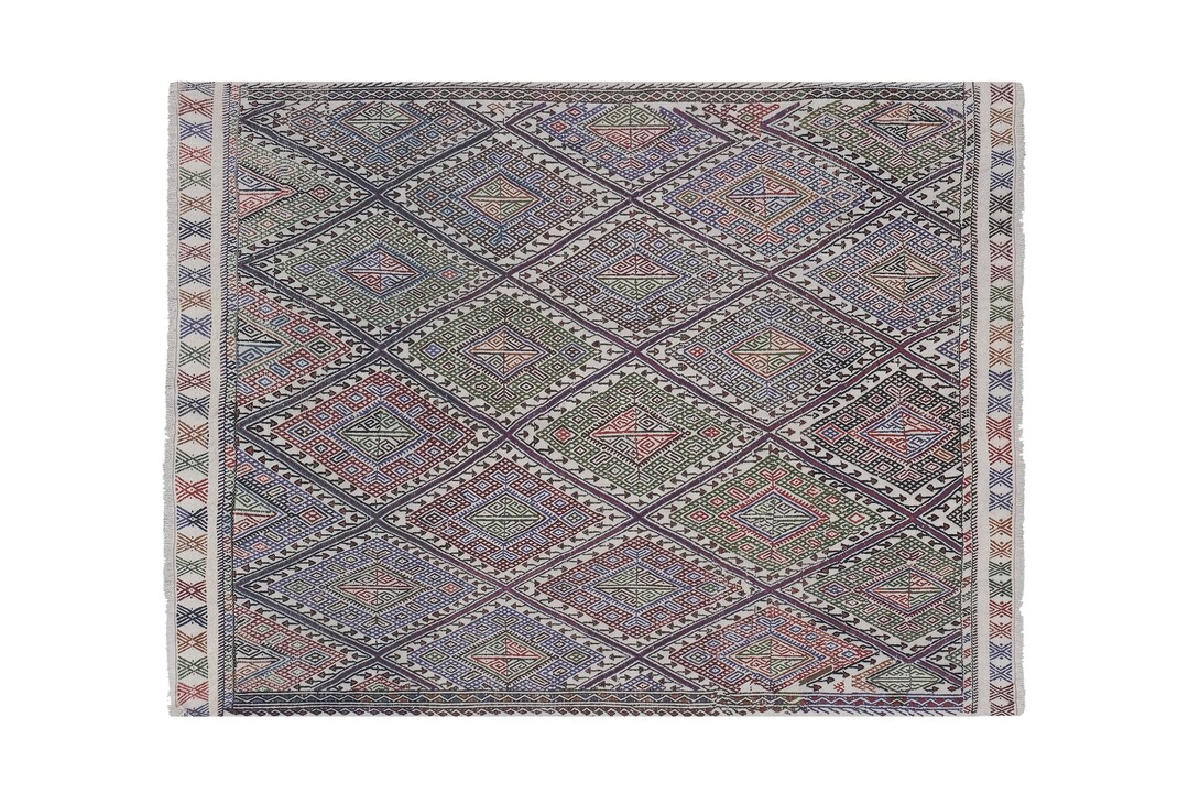 Vintage Hand Embroidered Diamond Pattern Wall Hanging Kilim Rug, Family ...