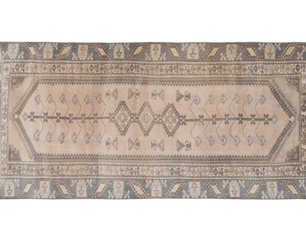 Vintage Turkish Hand Knotted Oushak, Large Runner with Contemporary Tribal Style, Tree of Life Patterned Rug, 4&#39;10&#39;&#39; X 10&#39;5&#39;&#39;
