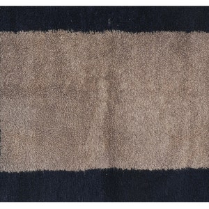 Tan and Blue Color Vintage Angora Mohair Tulu Rug, Shaggy Rug, Flokati Rug, Plain and Simple Rug, 4'1'' X 5'4''