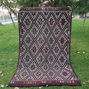 Dark Color Rug, Vintage Modern Style for Kids Room, Living Room & Office Kilim Rug, Decorative Oriental Kelim Rugs 5'3'' X 8'6''/ 160x260cm image 2