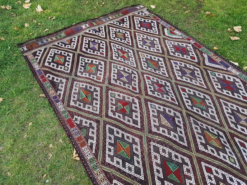 Dark Color Rug, Vintage Modern Style for Kids Room, Living Room & Office Kilim Rug, Decorative Oriental Kelim Rugs 5'3'' X 8'6''/ 160x260cm image 9