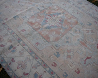 Hand Knotted Contemporary Large Turkish Oushak Rug with Mid-Century Modern Style in Soft Muted Colors,  6&#39;6&#39;&#39; X 9&#39;1&#39;&#39;