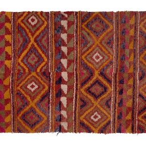Pink, Yellow, Blue, Green and Brown Color Turkey Shaggy Rug, Hand Woven Soft Mohair Wool Tulu Carpet, Moroccan Abstract Rug 3'10'' X 5'4''