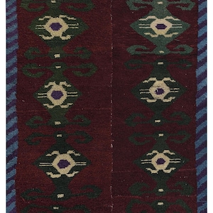 Vintage Blue, Red, Purple, Green, Yellow Color Turkey Shaggy Rug, Hand Woven Soft Mohair Wool Tulu Carpet, 4'5'' X 5'1''