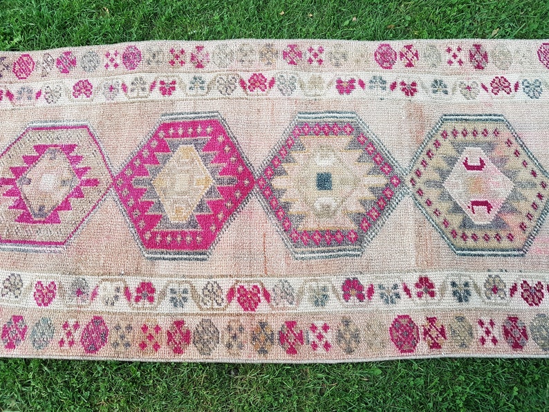 Extra Long Turkish Rug Runner Vintage Handknotted Pink Etsy