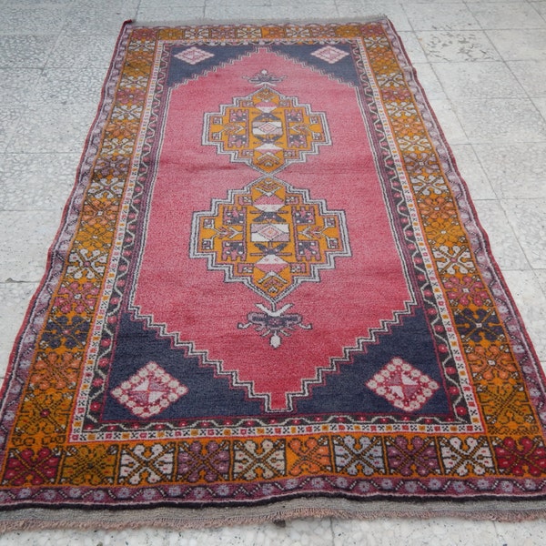 Overdyed tapijt, Vintage handgemaakte Turkse Oushak tapijt, gedempte kleur tapijt, gebied Rug verschoten bleke Pastel kleur wol tapijten 3'11 '' X 7'5 '' / 119 X 226cm