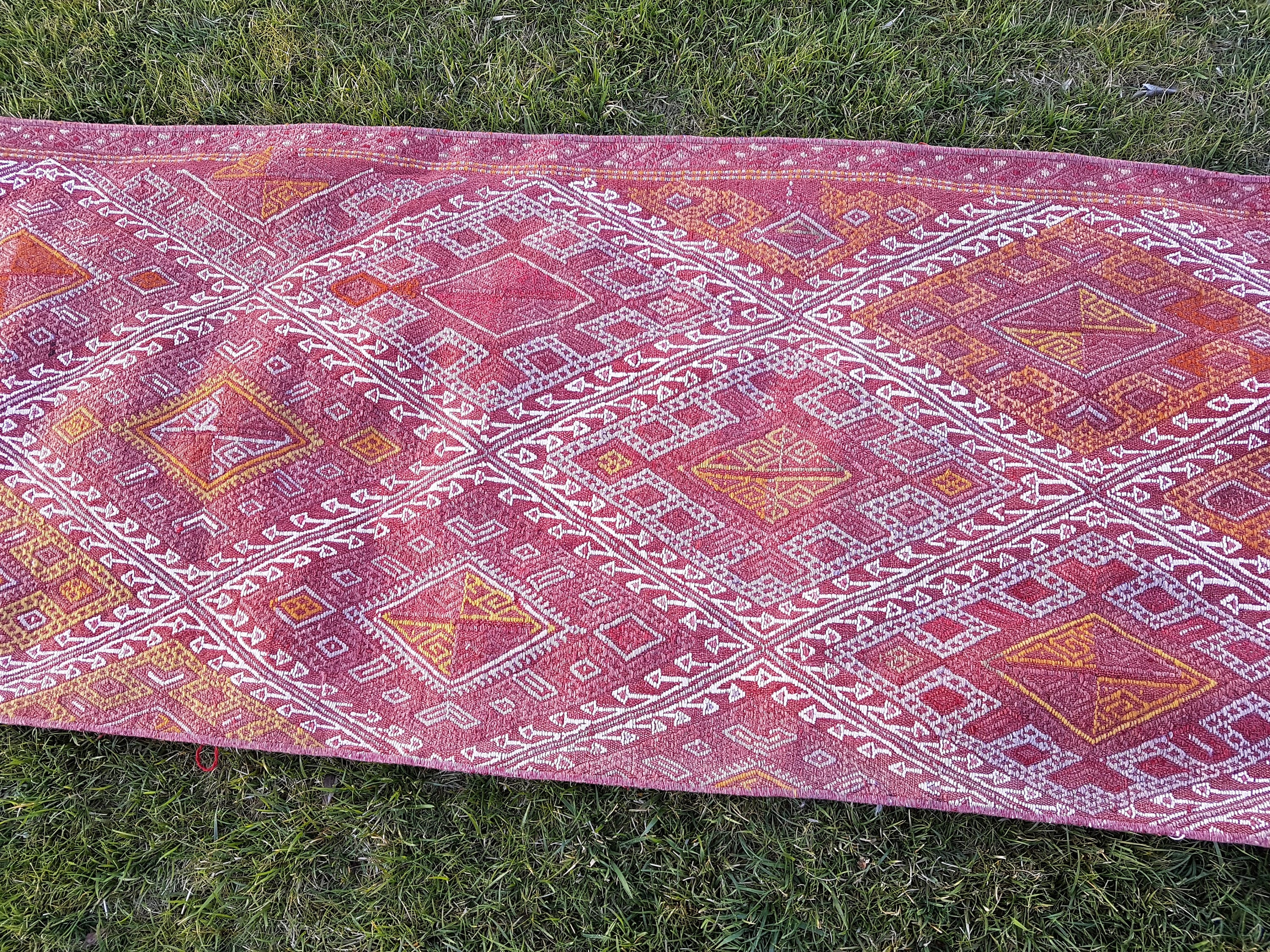 2'4''x13'1'' Konya Jajim ラグランナー 植物染料カラー、部族柄