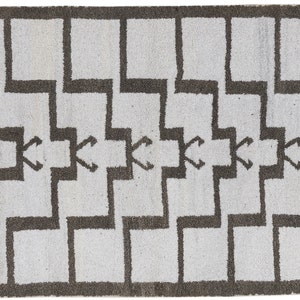 White and Brown Color Vintage Angora Mohair Tulu Rug, Shaggy Rug, Flokati Rug, Plain and Simple Rug, 4'4'' X 6'3''