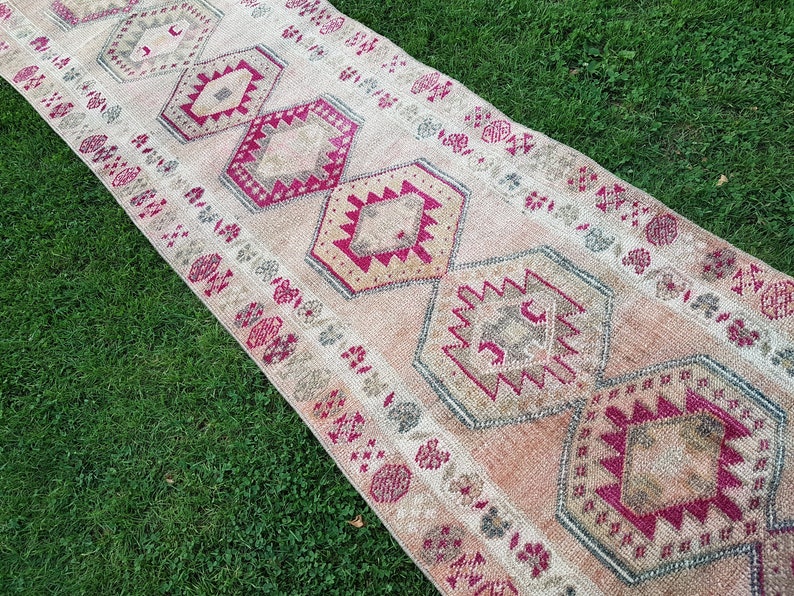 Extra Long Turkish Rug Runner Vintage Handknotted Pink Etsy