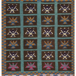 Vintage Angora Mohair Primitive Small Tulu Rug, Rustic Wool Anatolian Shaggy carpet, 4'1'' X 4'7''