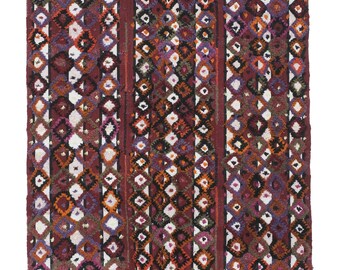 Tapis à poils longs bleu, rose, vert, orange, marron, tapis en tulu à poils longs, tapis de style marocain, tapis à poils longs noués à la main, 5 pi 1 po. X 7 pi 1 po.