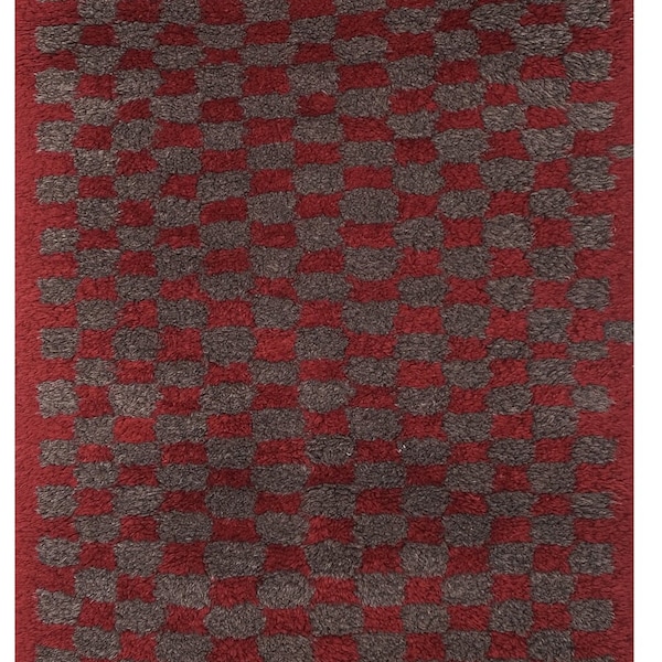 Mid Century Modern Tulu Turkish Tulu Rug with Chequered   Pattern , 2'8'' X 5'10''