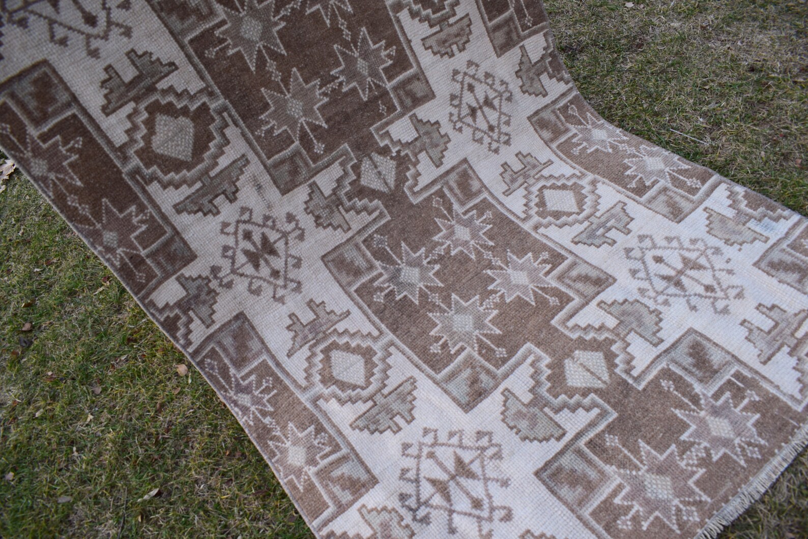 Unique Turkish Rug in Neutral Colours, Geometric Design, Decorative Old ...