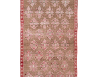 Rustic Style Red Field Vintage Turkish Oushak Wide Runner with Floral Design 4&#39;3&#39;&#39; X 10&#39;4&#39;&#39;