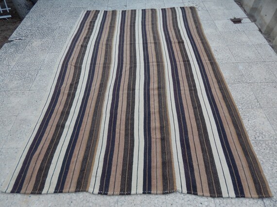 Area Rug Boho Decor Organic Kilim Brown Striped Plain Turkish Floor Kelim Rugs Natural Flat Weave 5 9 X 8 176x256cm
