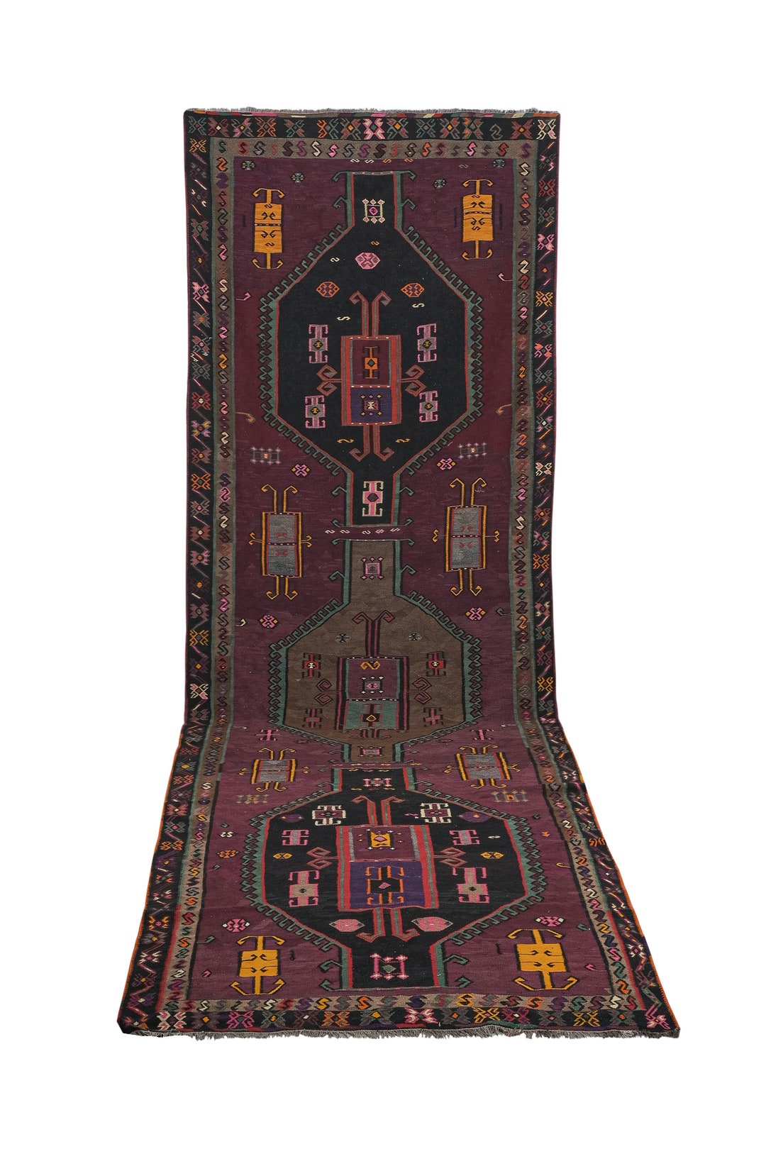 Vintage Turkish Multi Color Large and Long Kilim, Extra-long