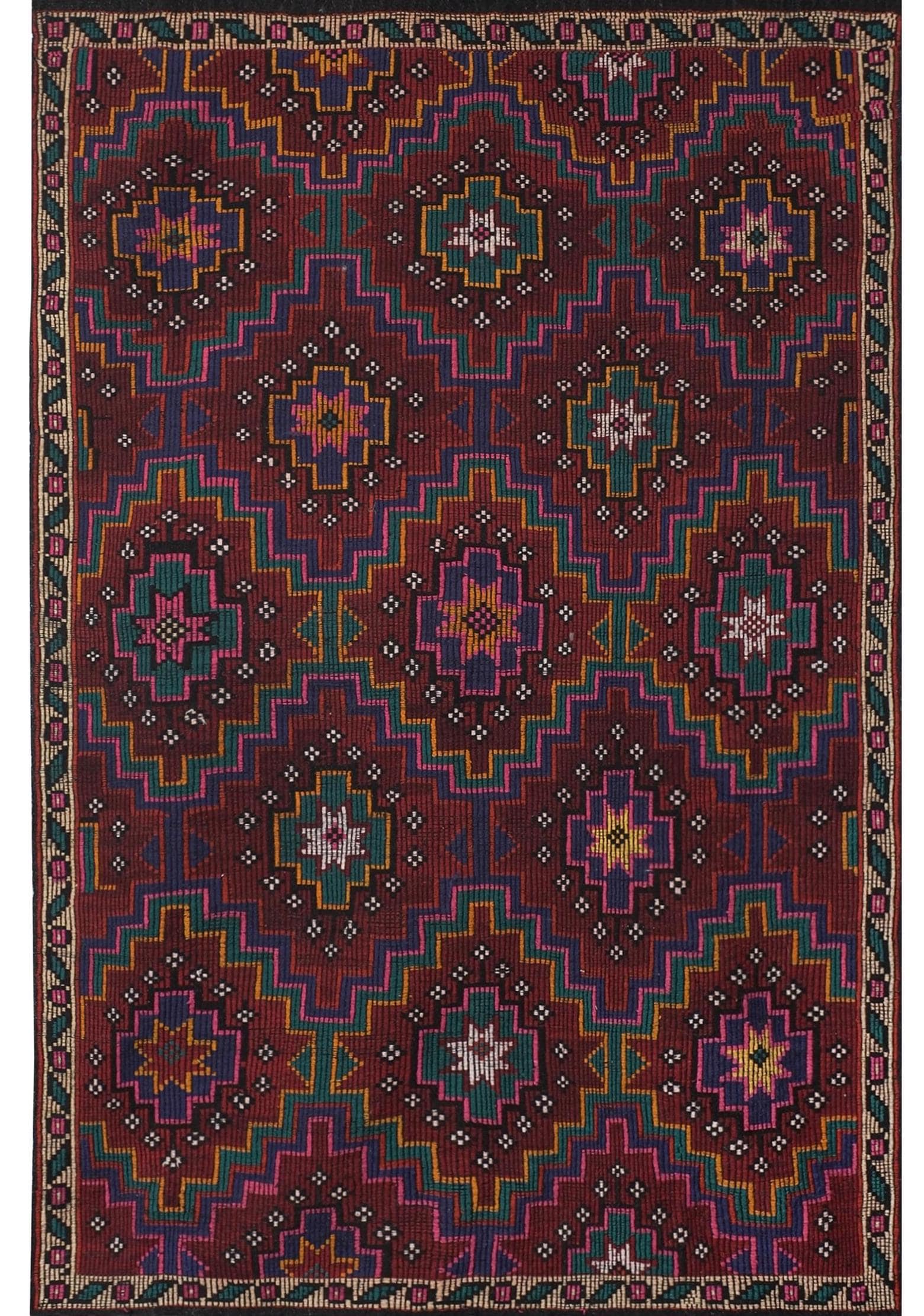 Vintage  Handembroidered Multi Color Wall Hanging and Floor Kilim Rug, Family Room Rug, Area Rug Wool Kelim, 6'3'' x 9'8''