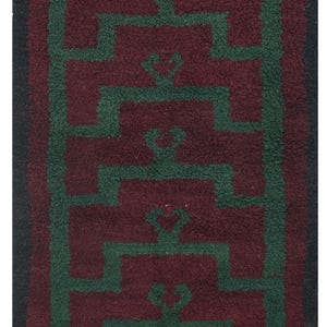 Vintage Angora Mohair Primitive Tulu Rug, Green, Red and Blue Color Rustic Wool Anatolian Shaggy Carpet, 3&#39;11&#39;&#39; X 6&#39;10&#39;&#39;