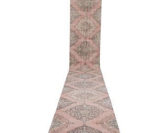 Very Long Semi Antique Turkish Anatolian Oushak Runner with Multi Colored Medallions, Floral Design Hallway Stair Rug 2'10'' X 22'8''