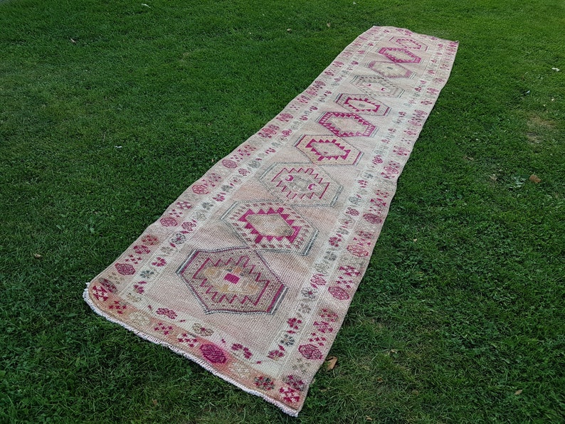 Extra Long Turkish Rug Runner Vintage Handknotted Pink Etsy
