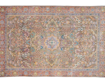 Muted Colors Big Rug, Wool Rug, Oriental Turkey Oushak Carpet, Vintage Handknotted Floor Rug, 6'7'' X 10'1''