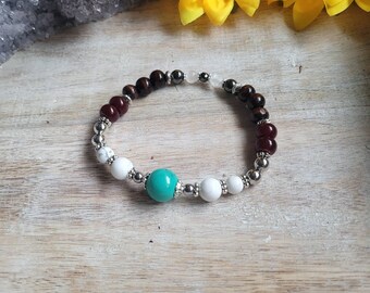 Gemstone Bracelet, Turquoise, Howlite, Hematite, Stackable Bracelet, Stretch Bracelet, Unique Bracelet, Boho Jewelry, Gift for her