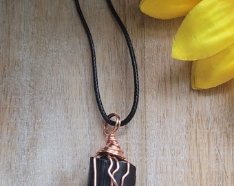 Black Tourmaline Copper Necklace // Black Tourmaline Pendant Necklace // Black Tourmaline Necklace