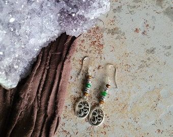 Jade Earrings, Gemstone Earrings, Protection Jewelry, Dangle Earrings, Unique Earrings, Om, Boho Jewelry, Hematite, Gift for Her