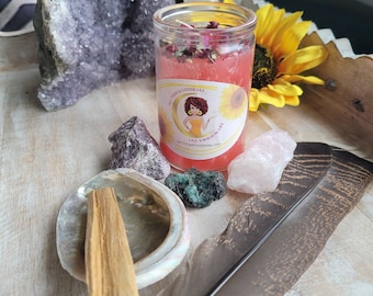 SELF LOVE CANDLE, Crystal Candle, Manifestation Candle, Modern Chakra Crystals Kit With Aesthetic Candle Unique Gift for Friends