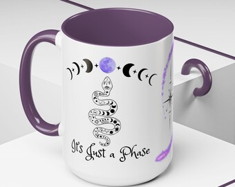 Caneca com Serpente e Fases da Lua, Caneca para Ritual Matinal de Bruxa, Presente Espiritual Celestial, Caneca com Estética Dark Academia, Decoração Oculta com Serpente, Caneca de Café Zen