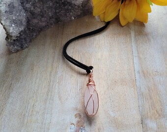 Rose Quartz Necklace, Copper Jewelry, Raw Rose Quartz Necklace, Raw Crystal Necklace, Raw Stone Necklace, Rose Quartz