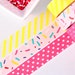 Sprinkles Washi Tape Set - 3 Rolls: Pink Teal Blue Yellow Sprinkles - Yellow Diagonal Stripe - Berry Pink Dot - Birthday Washi Tape Set