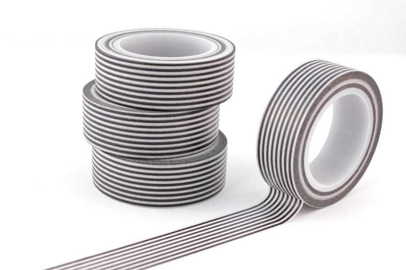 1 Roll of Charcoal and White Horizontal Striped Washi Tape Washi Tape