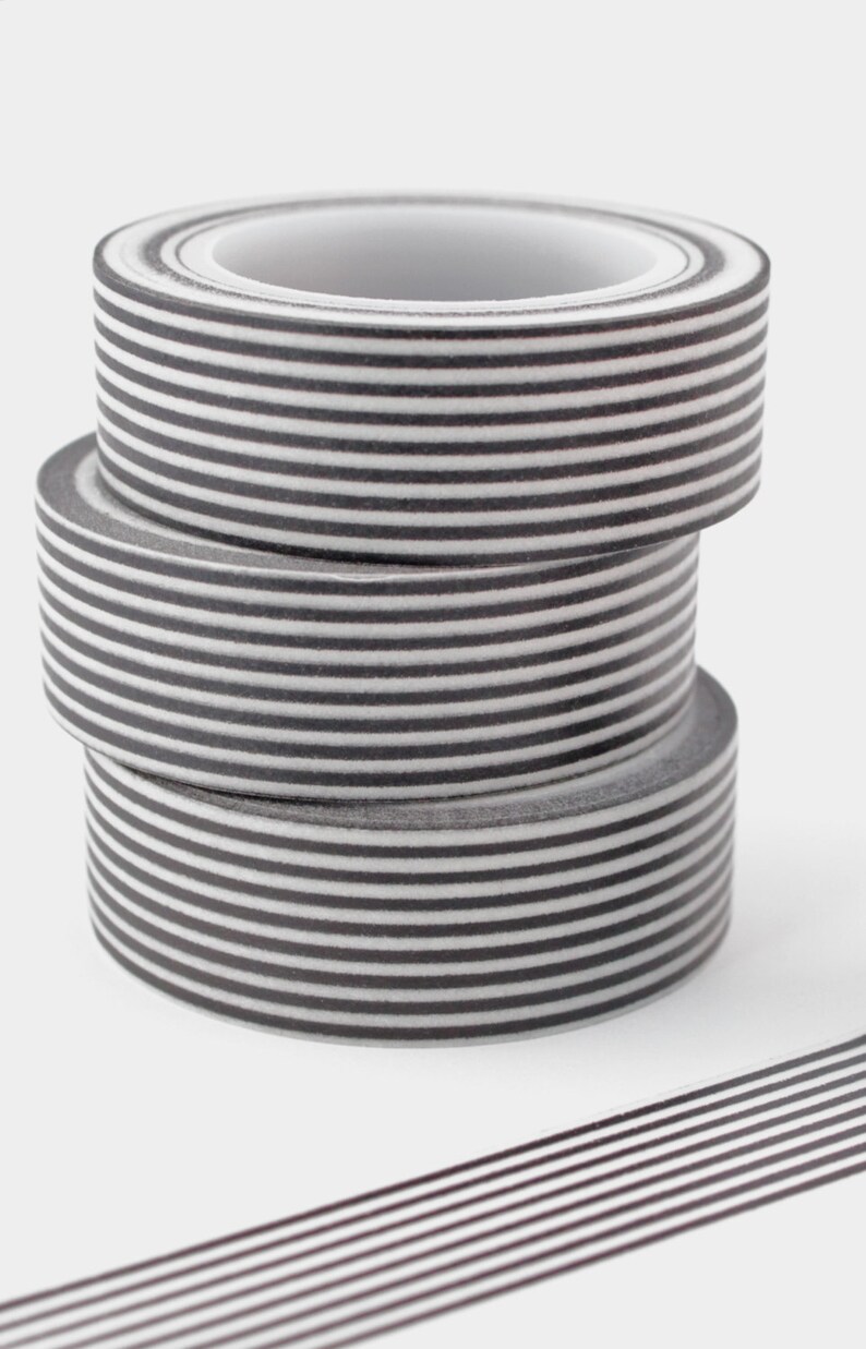 1 Roll of Charcoal and White Horizontal Striped Washi Tape Washi Tape
