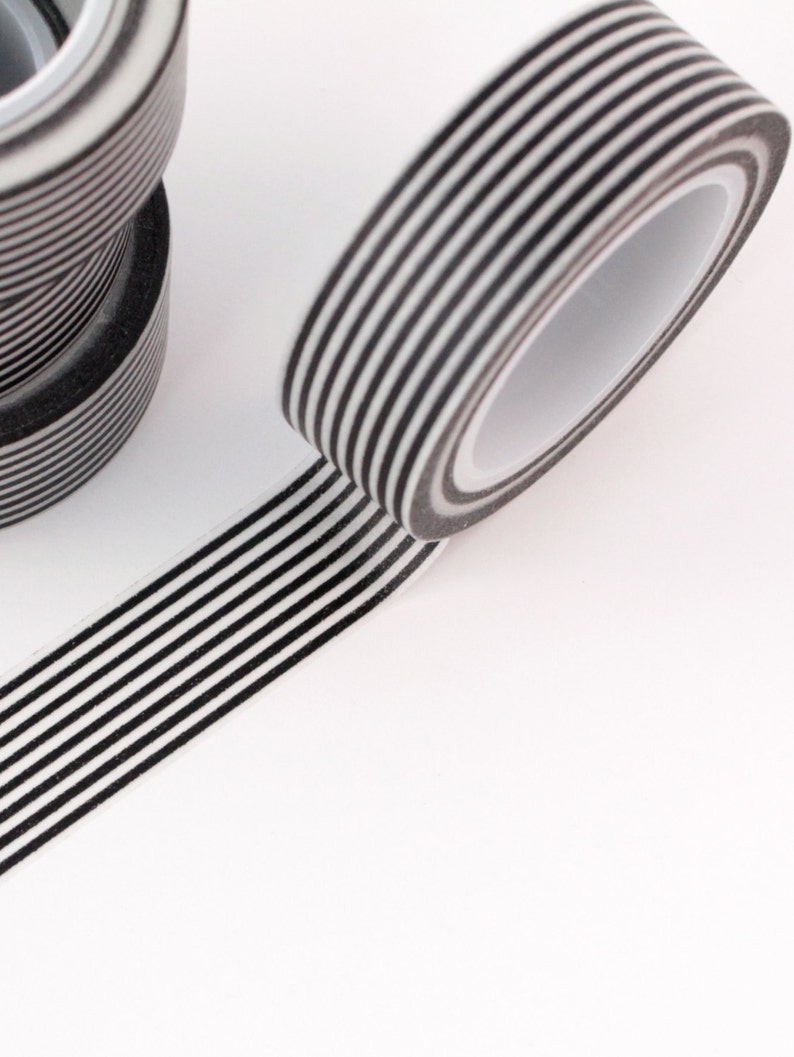 1 Roll of Charcoal and White Horizontal Striped Washi Tape Washi Tape