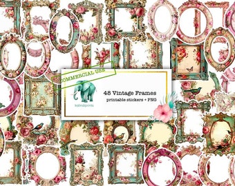 48 Vintage Frames, Shabby Chic clipart, Vintage enferma, vintage floral stickers, Printable Stickers, png digital files v11