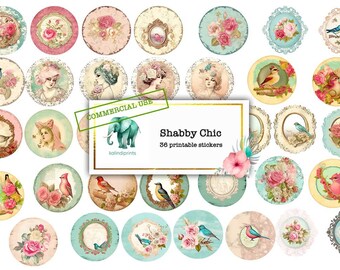 24 Vintage tags Printable Stickers, png digital files v4