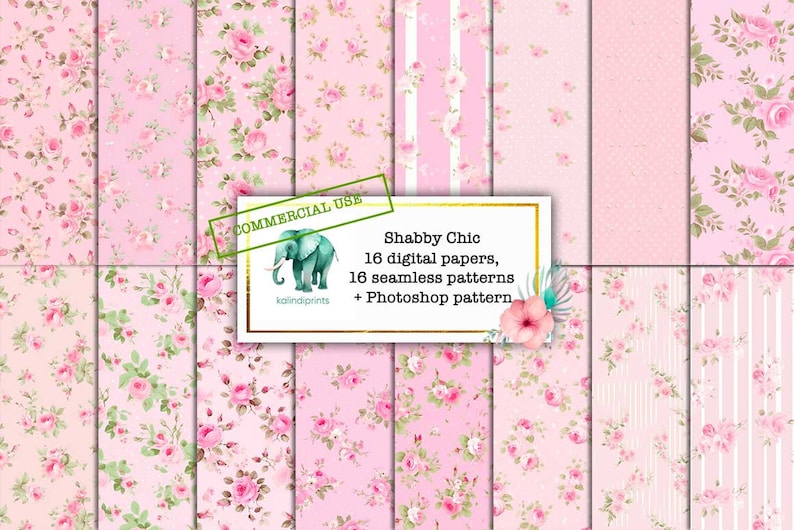 Shabby Chic seamless pattern, digital papers, COMMERCIAL USE, clipart, Journal stickers , Scrapbooking, Junk Journal, Vintage Ephemera w12 image 1