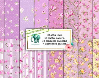 Patrón sin costuras Shabby Chic, papeles digitales, USO COMERCIAL, imágenes prediseñadas, pegatinas de diario, Scrapbooking, Diario basura, Vintage Ephemera w14